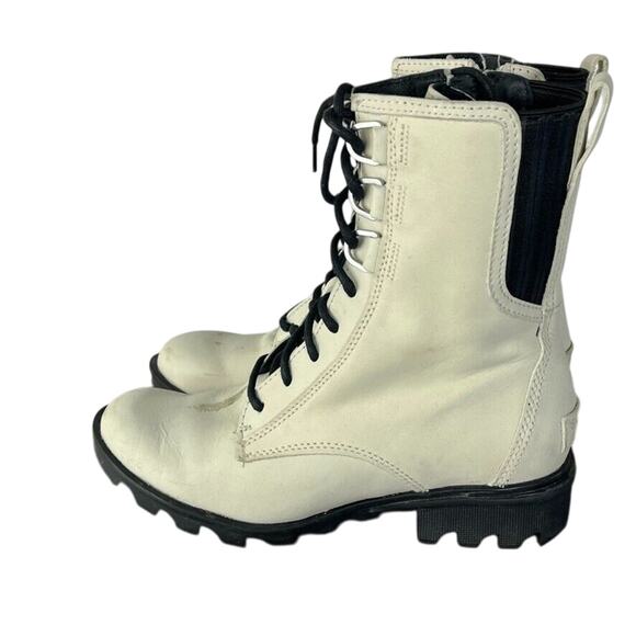 SOREL Phoenix Boots Women 7 Combat White Nubuck Lace Up Side Zip Winter Outdoor - Picture 1 of 13